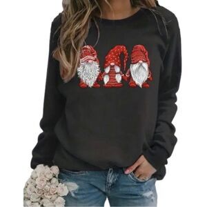 Cozy Black Sweatshirt with Red Gnome Design